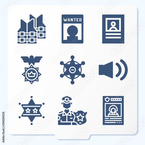 Simple set of 9 icons related to sheriff