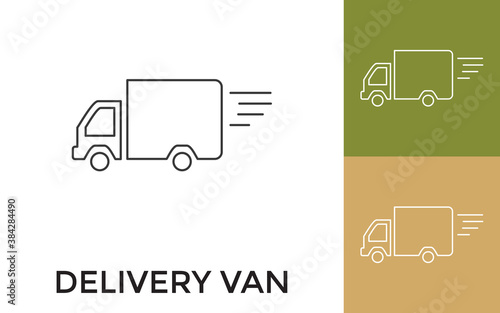 Editable Delivery Van Thin Line Icon with Title. Useful For Mobile Application, Website, Software and Print Media.
