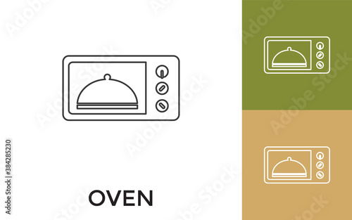 Editable Microwave Oven Thin Line Icon with Title. Useful For Mobile Application, Website, Software and Print Media.