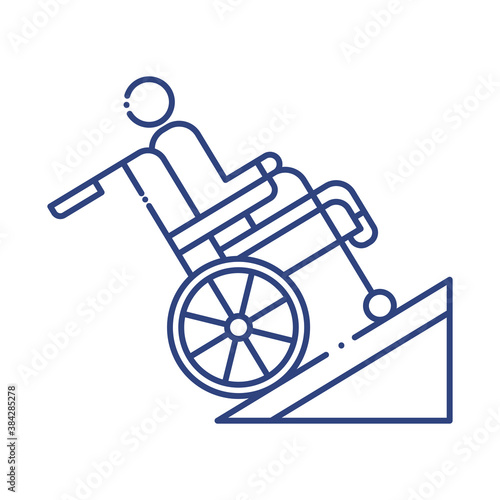 man in wheelchair in ramp disabled line style icon