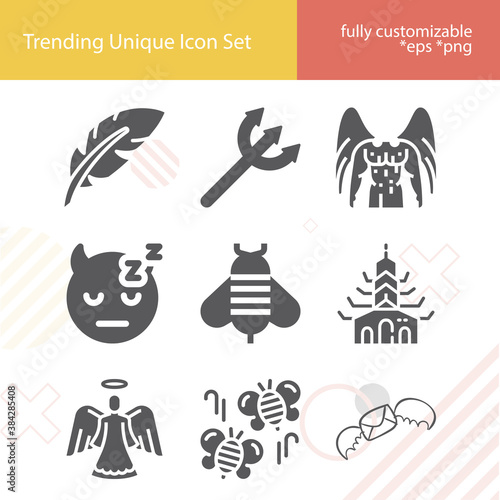 Simple set of angel related filled icons.