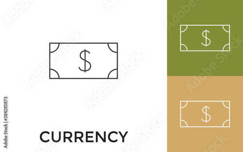 Editable Dollar Currency Note Thin Line Icon with Title. Useful For Mobile Application, Website, Software and Print Media.