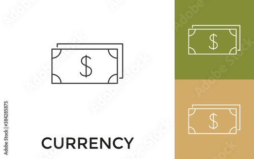 Editable Dollar Currency Note Thin Line Icon with Title. Useful For Mobile Application, Website, Software and Print Media.