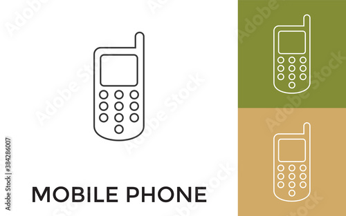 Editable Mobile Phone Thin Line Icon with Title. Useful For Mobile Application, Website, Software and Print Media.