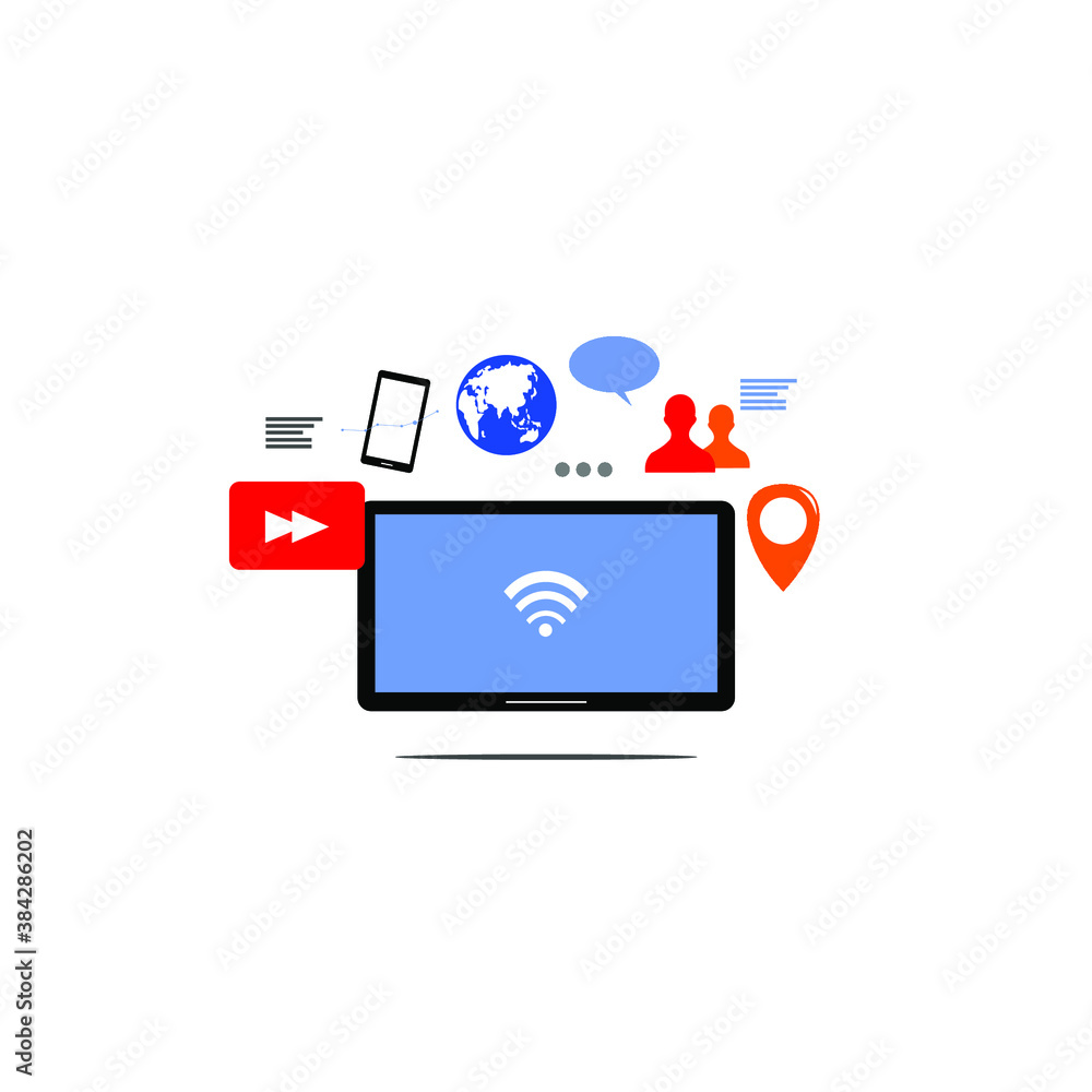 mobile phone and various icons, internet, media, infographic mobile phone and various icons, internet, media, infographic