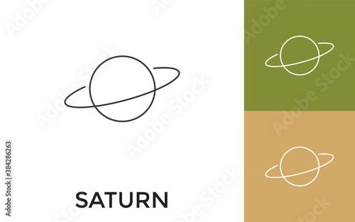 Editable Saturn Thin Line Icon with Title. Useful For Mobile Application, Website, Software and Print Media.