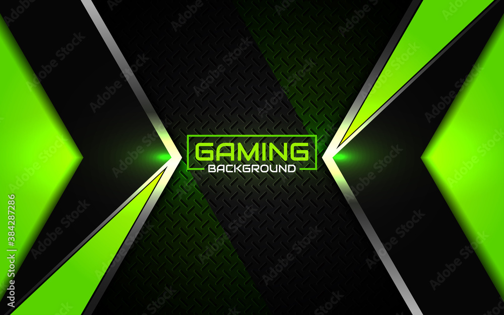 Abstract futuristic black and green gaming background with glossy metal ...