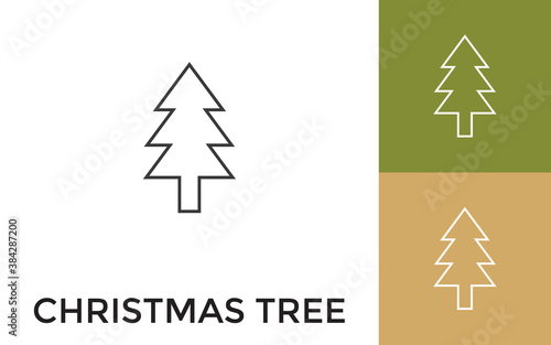 Editable Christmas Tree Thin Line Icon with Title. Useful For Mobile Application, Website, Software and Print Media.