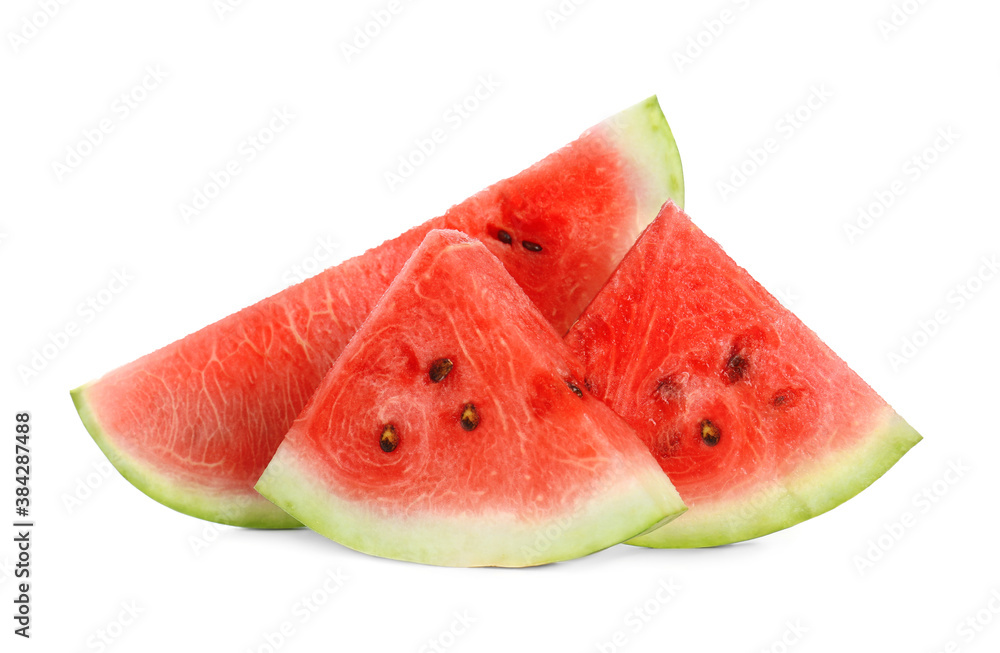 Slices of delicious ripe watermelon isolated on white Slices of delicious ripe watermelon isolated on white