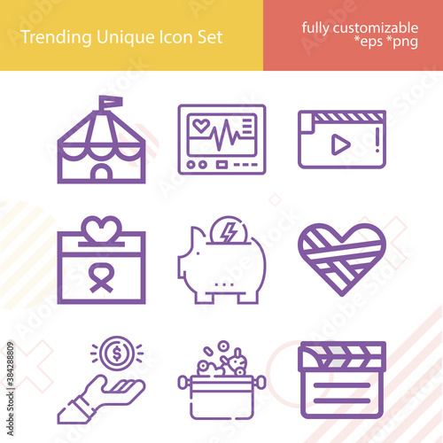 Simple set of dies related lineal icons.