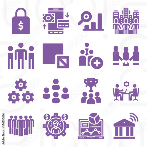 16 pack of merger  filled web icons set