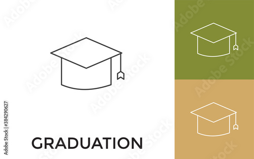 Editable Graduation Cap Thin Line Icon with Title. Useful For Mobile Application, Website, Software and Print Media.