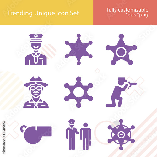 Simple set of peace officer related filled icons.