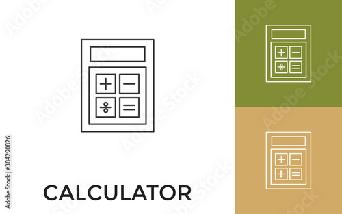 Editable Calculator Thin Line Icon with Title. Useful For Mobile Application, Website, Software and Print Media.