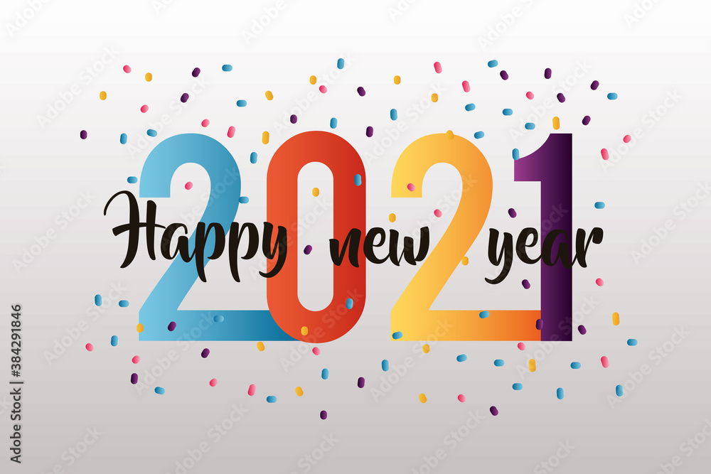 happy new year 2021 colorful lettering with confetti happy new year 2021 colorful lettering with confetti