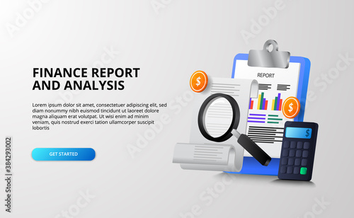 3d illustration concept of finance and money report analysis for auditing tax, economy