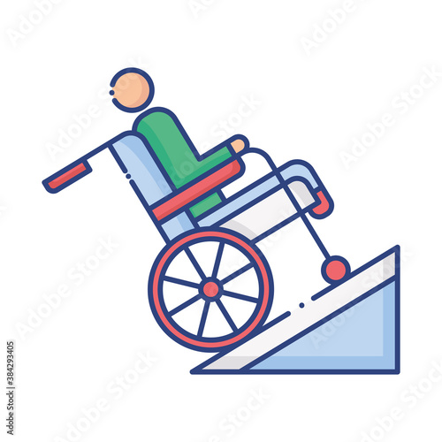 man in wheelchair in ramp disabled flat style icon