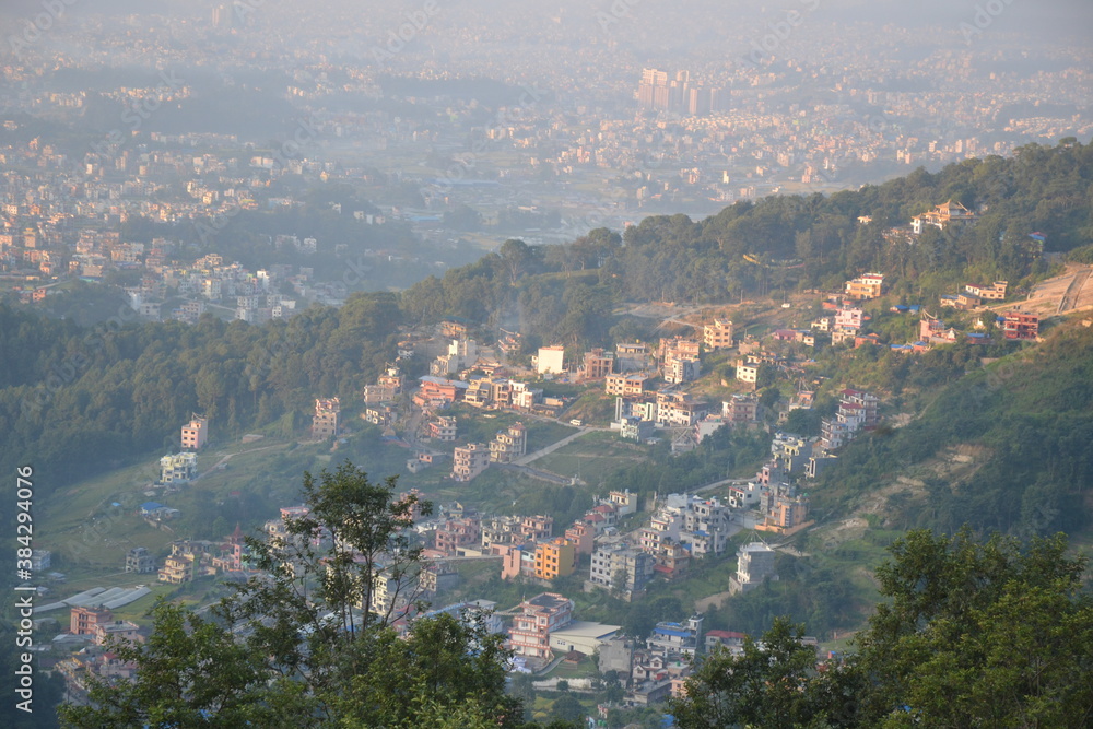 landscape seen from the hills of Kathmandu.