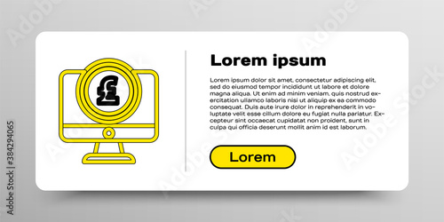 Line Computer monitor with pound sterling symbol icon isolated on white background. Online shopping concept. Earnings in the Internet. Colorful outline concept. Vector.