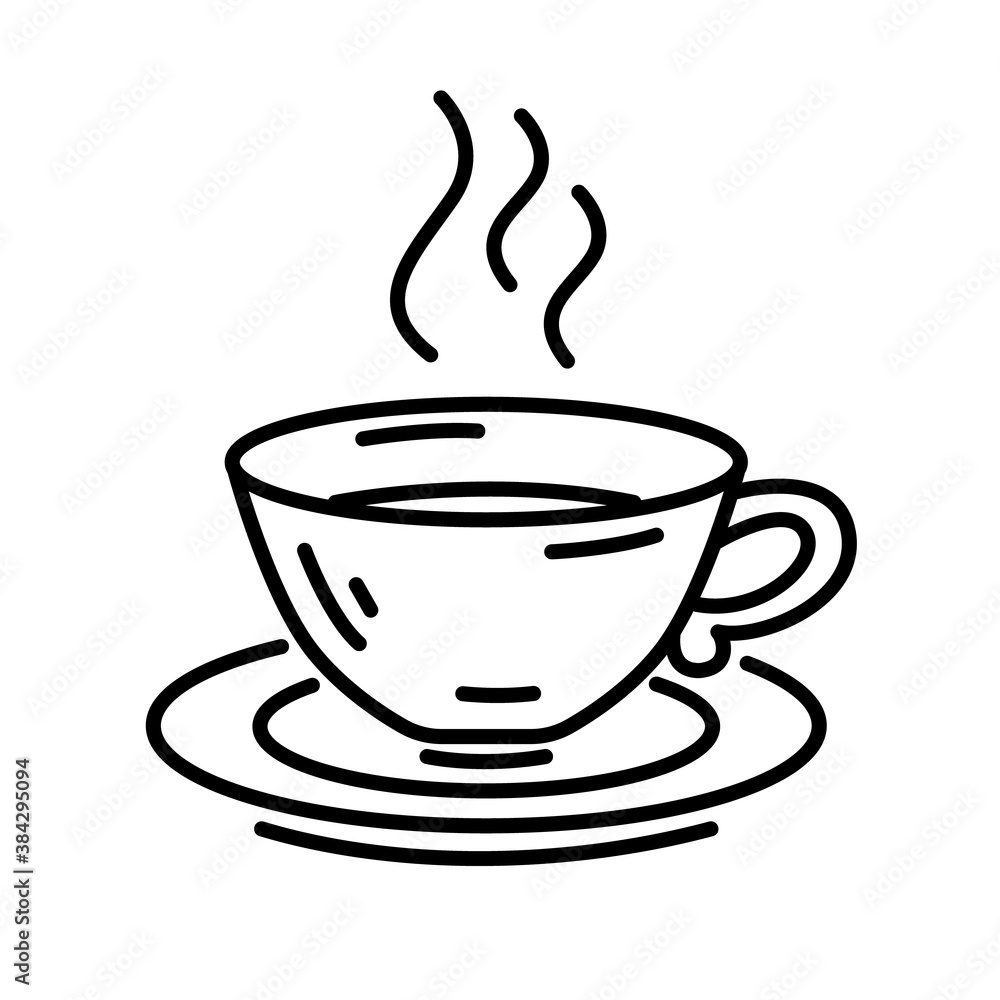 A cup with a hot drink, tea, coffee. Vector outline icon. Isolated on white. A cup with a hot drink, tea, coffee. Vector outline icon. Isolated on white.