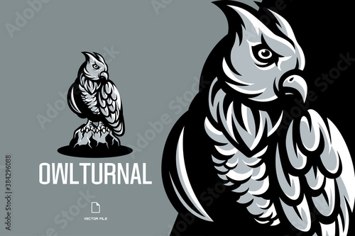 grey owl mascot logo character illustration
