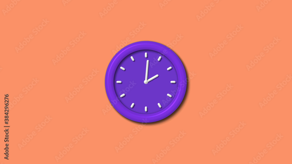 New purple color 3d wall clock isolated on red light background,12 hours wall clock New purple color 3d wall clock isolated on red light background,12 hours wall clock