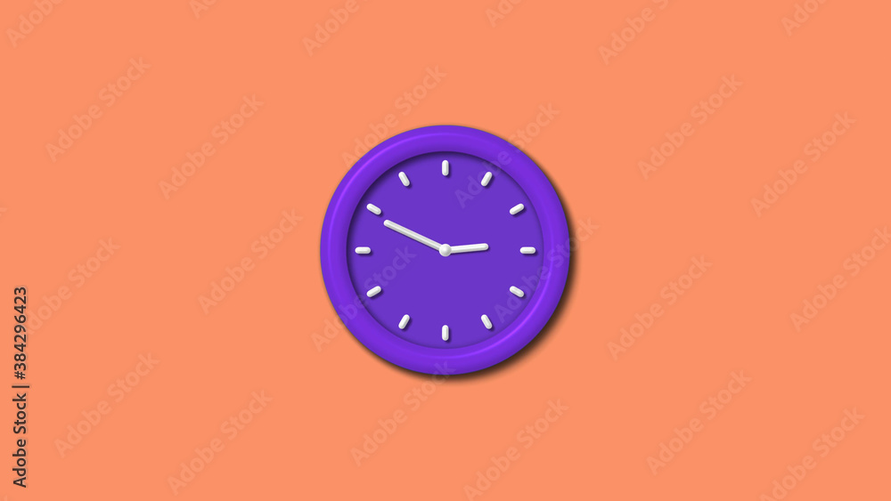 New purple color 3d wall clock isolated on red light background,12 hours wall clock New purple color 3d wall clock isolated on red light background,12 hours wall clock