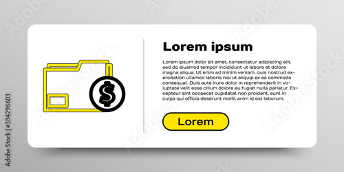 Line Finance document folder icon isolated on white background. Paper bank document with dollar coin for invoice or bill concept. Colorful outline concept. Vector.