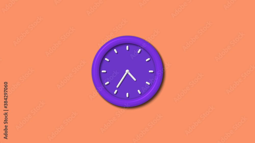 New purple color 3d wall clock isolated on red light background,12 hours wall clock New purple color 3d wall clock isolated on red light background,12 hours wall clock