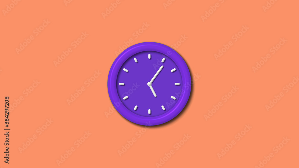 New purple color 3d wall clock isolated on red light background,12 hours wall clock New purple color 3d wall clock isolated on red light background,12 hours wall clock