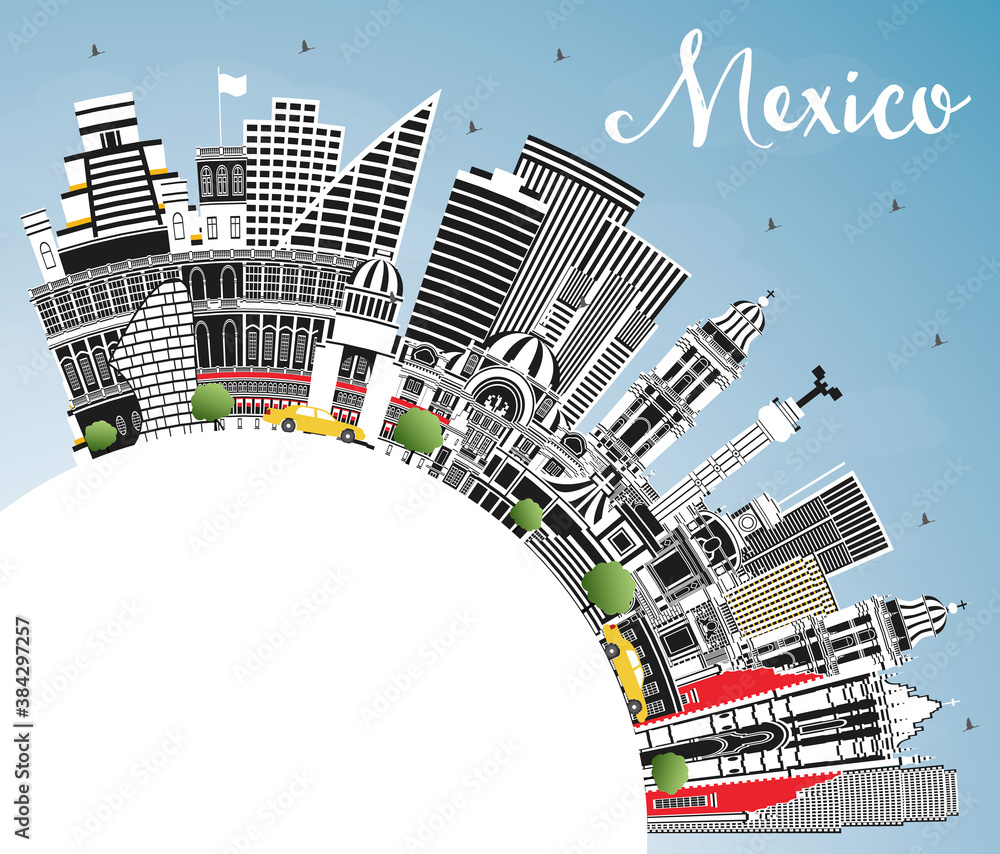 Mexico City Skyline with Gray Buildings, Blue Sky and Copy Space.