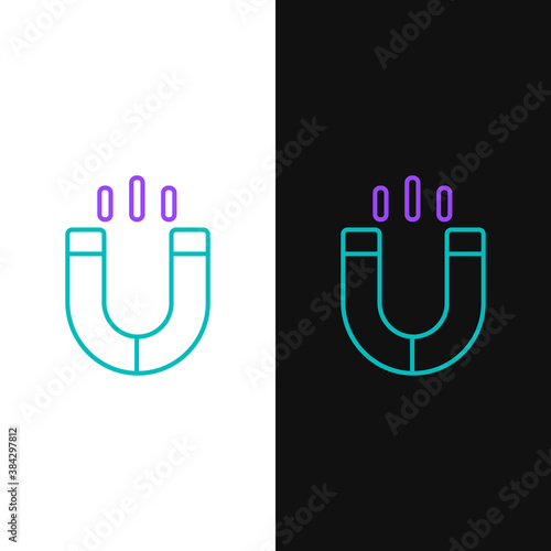 Line Magnet icon isolated on white and black background. Horseshoe magnet, magnetism, magnetize, attraction. Colorful outline concept. Vector.