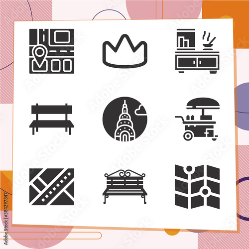Simple set of 9 icons related to york