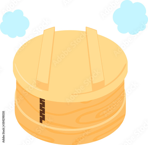 蓋をした和蒸篭と蒸気