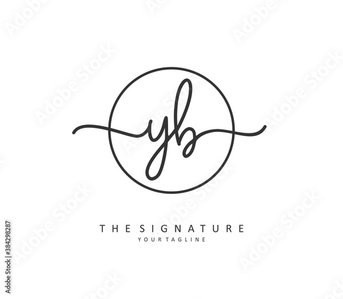 Y B YB Initial letter handwriting and signature logo. A concept handwriting initial logo with template element.