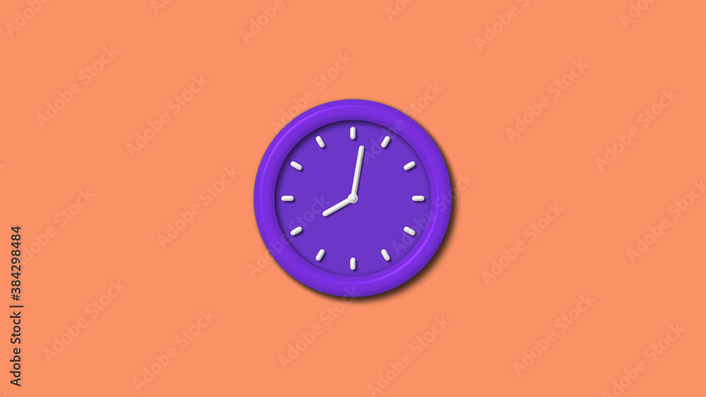 Purple color wall clock isolated on red light background,12 hours wall clock Purple color wall clock isolated on red light background,12 hours wall clock