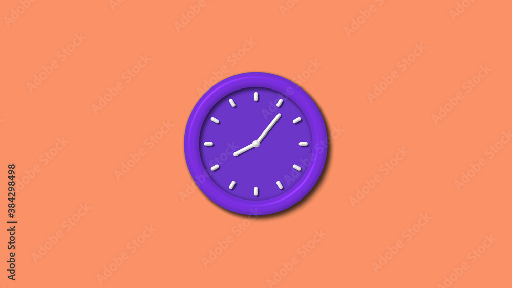 Purple color wall clock isolated on red light background,12 hours wall clock Purple color wall clock isolated on red light background,12 hours wall clock