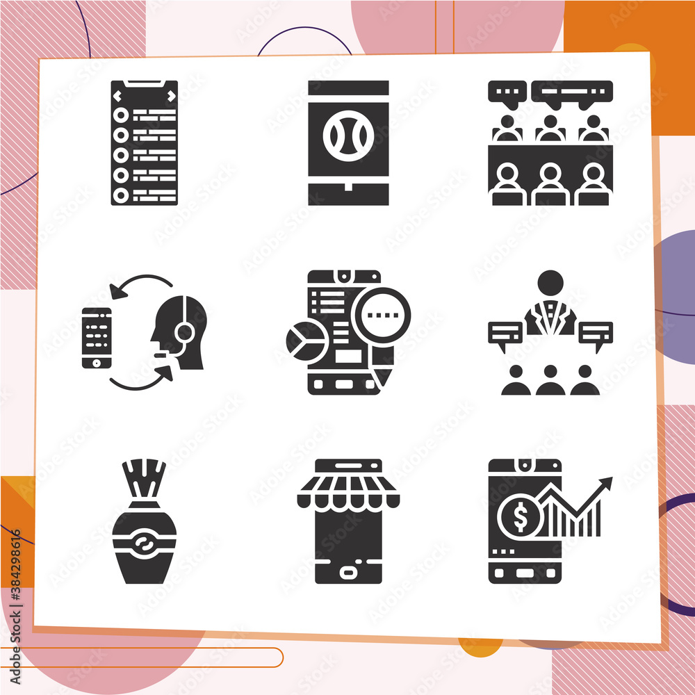 Simple set of 9 icons related to discussed