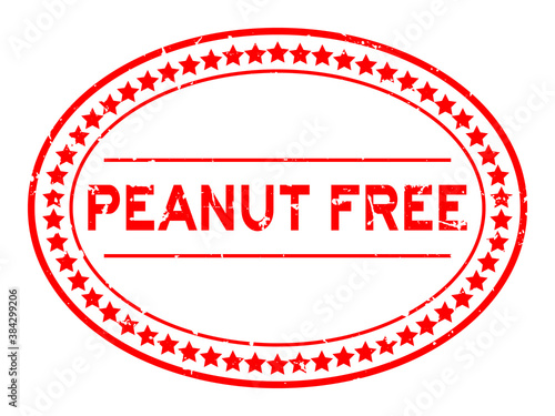Grunge red peanut free word oval rubber seal stamp on white background