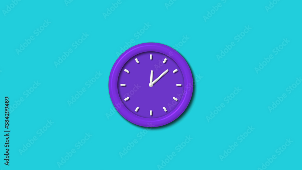 Amazing purple color 3d wall clock isolated on cyan background,12 hours wall clock Amazing purple color 3d wall clock isolated on cyan background,12 hours wall clock