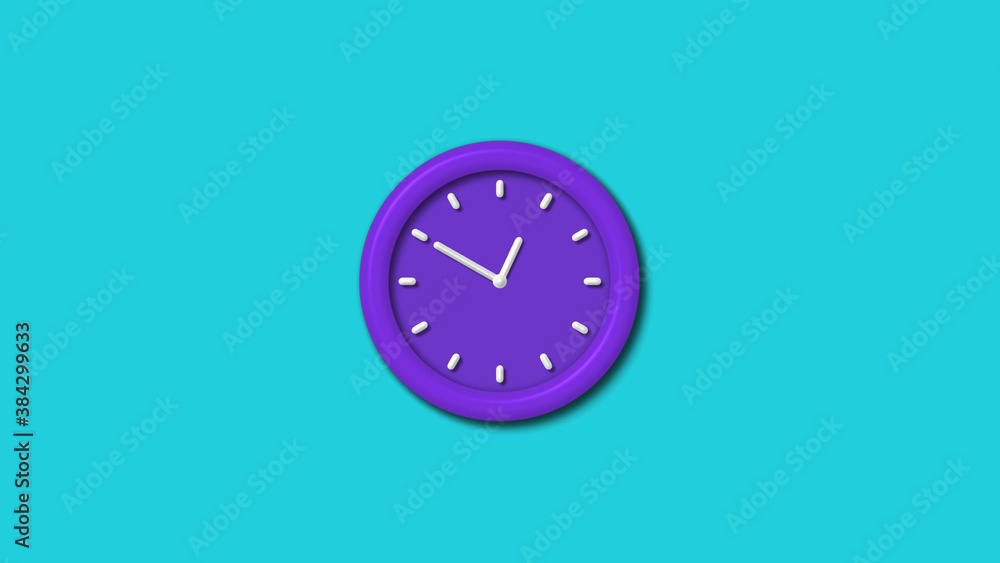 Amazing purple color 3d wall clock isolated on cyan background,12 hours wall clock Amazing purple color 3d wall clock isolated on cyan background,12 hours wall clock