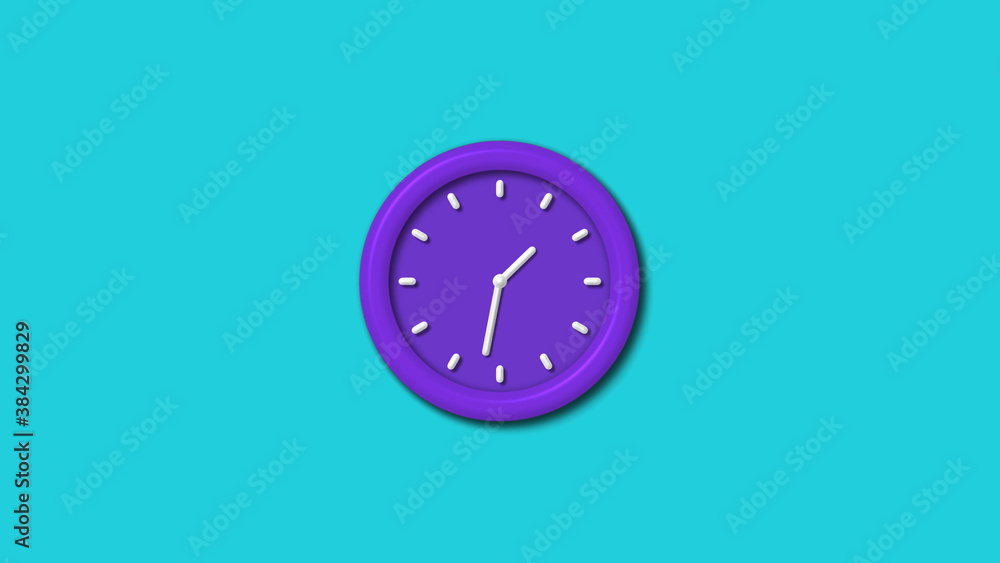 Amazing purple color 3d wall clock isolated on cyan background,12 hours wall clock Amazing purple color 3d wall clock isolated on cyan background,12 hours wall clock