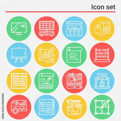16 pack of analyzed  lineal web icons set