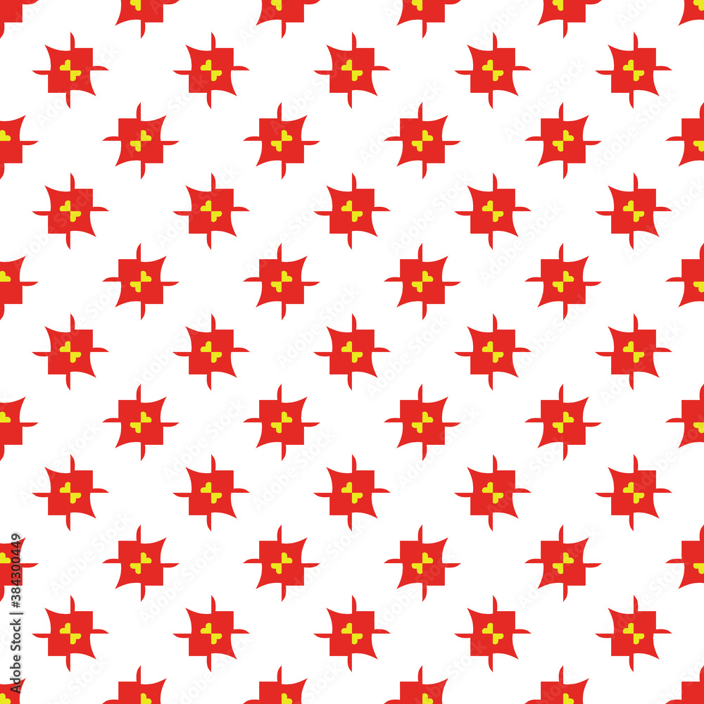 Vector seamless pattern texture background with geometric shapes, colored in white, red, yellow colors.