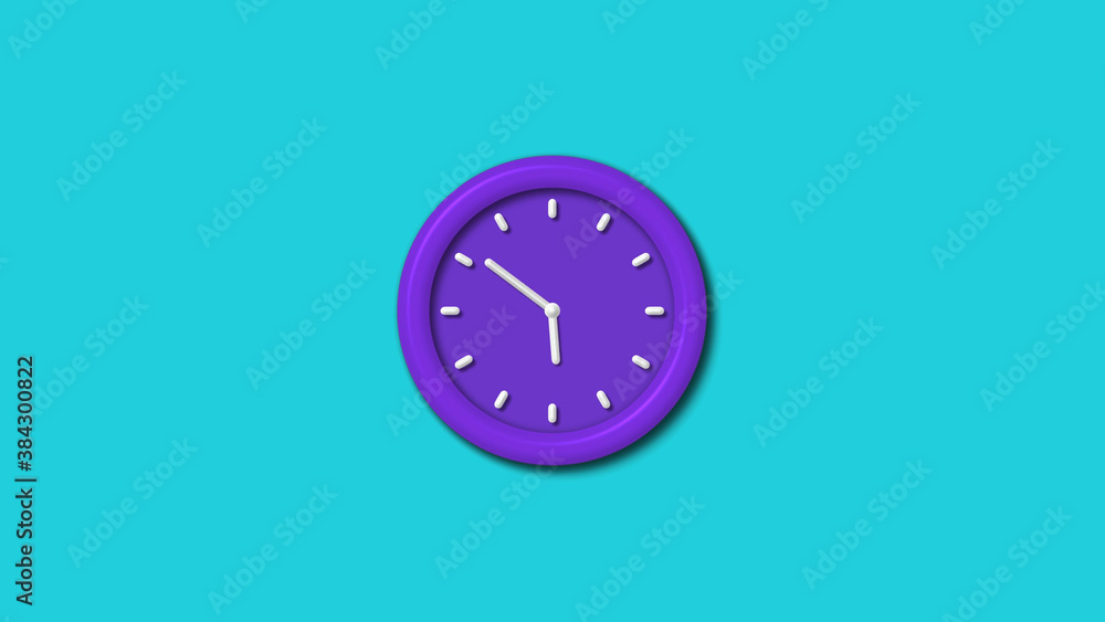 Purple color 12 hours 3d wall clock isolated on cyan background,wall clock Purple color 12 hours 3d wall clock isolated on cyan background,wall clock