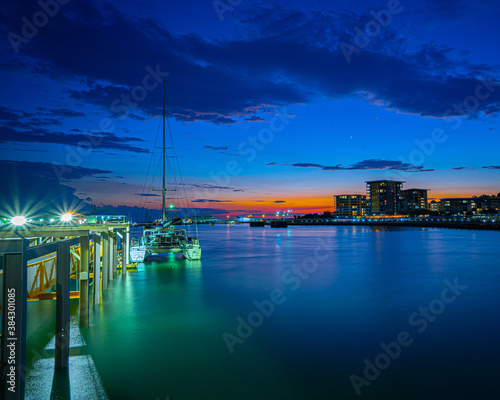 Print op canvas sunset at Darwins wharf/marina