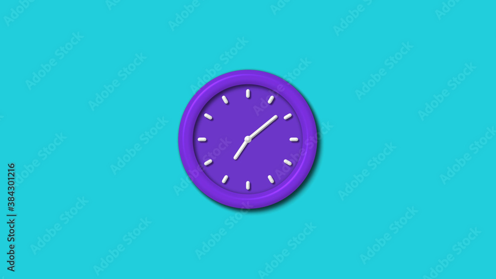 Purple color 12 hours 3d wall clock isolated on cyan background,wall clock Purple color 12 hours 3d wall clock isolated on cyan background,wall clock