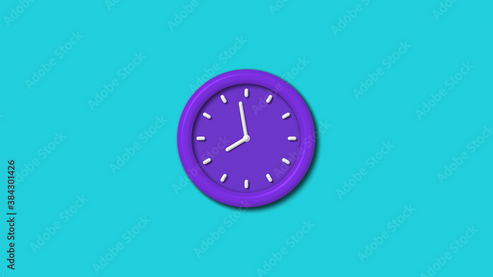 Purple color 12 hours 3d wall clock isolated on cyan background,wall clock Purple color 12 hours 3d wall clock isolated on cyan background,wall clock