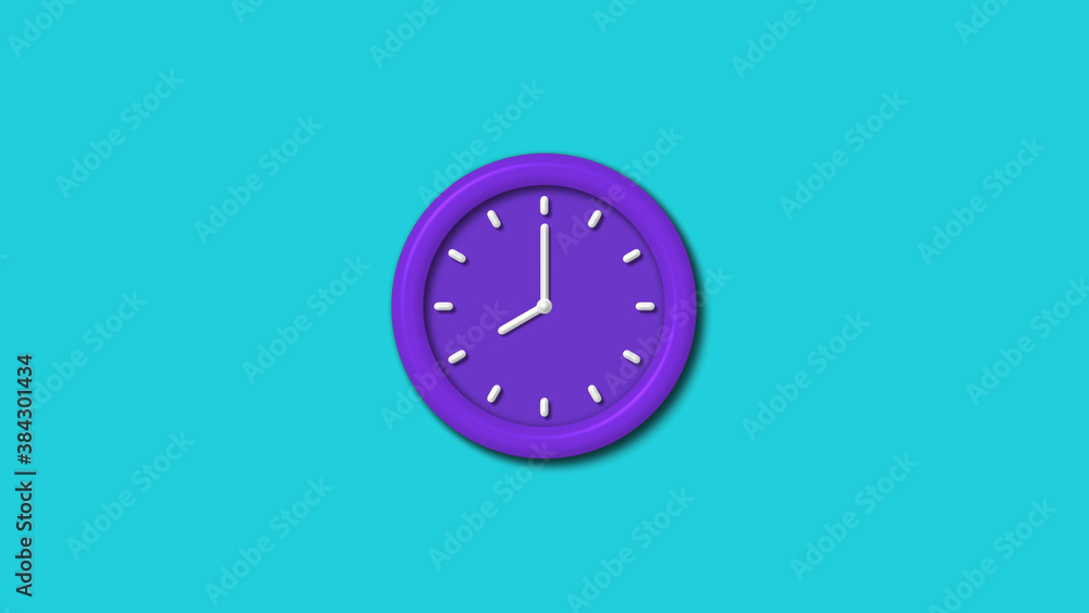 Purple color 12 hours 3d wall clock isolated on cyan background,wall clock Purple color 12 hours 3d wall clock isolated on cyan background,wall clock