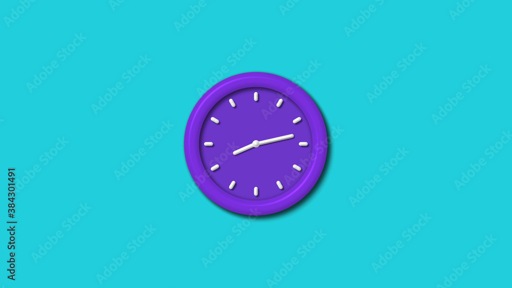 Purple color 12 hours 3d wall clock isolated on cyan background,wall clock Purple color 12 hours 3d wall clock isolated on cyan background,wall clock